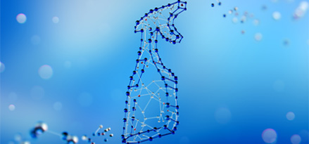 Blue molecules creating a spray bottle